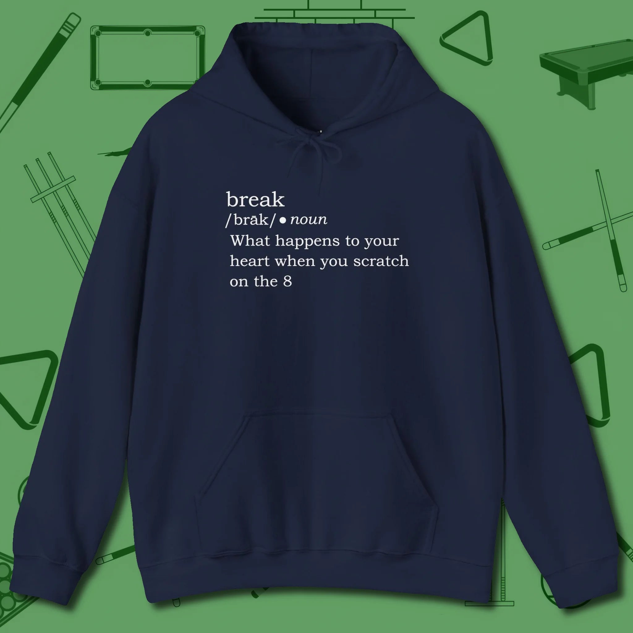 Break Defined Hoodie, front view, in Navy your go-to shirt for league night victories