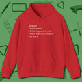 Break Defined Hoodie, front view, in Red your secret weapon off the table