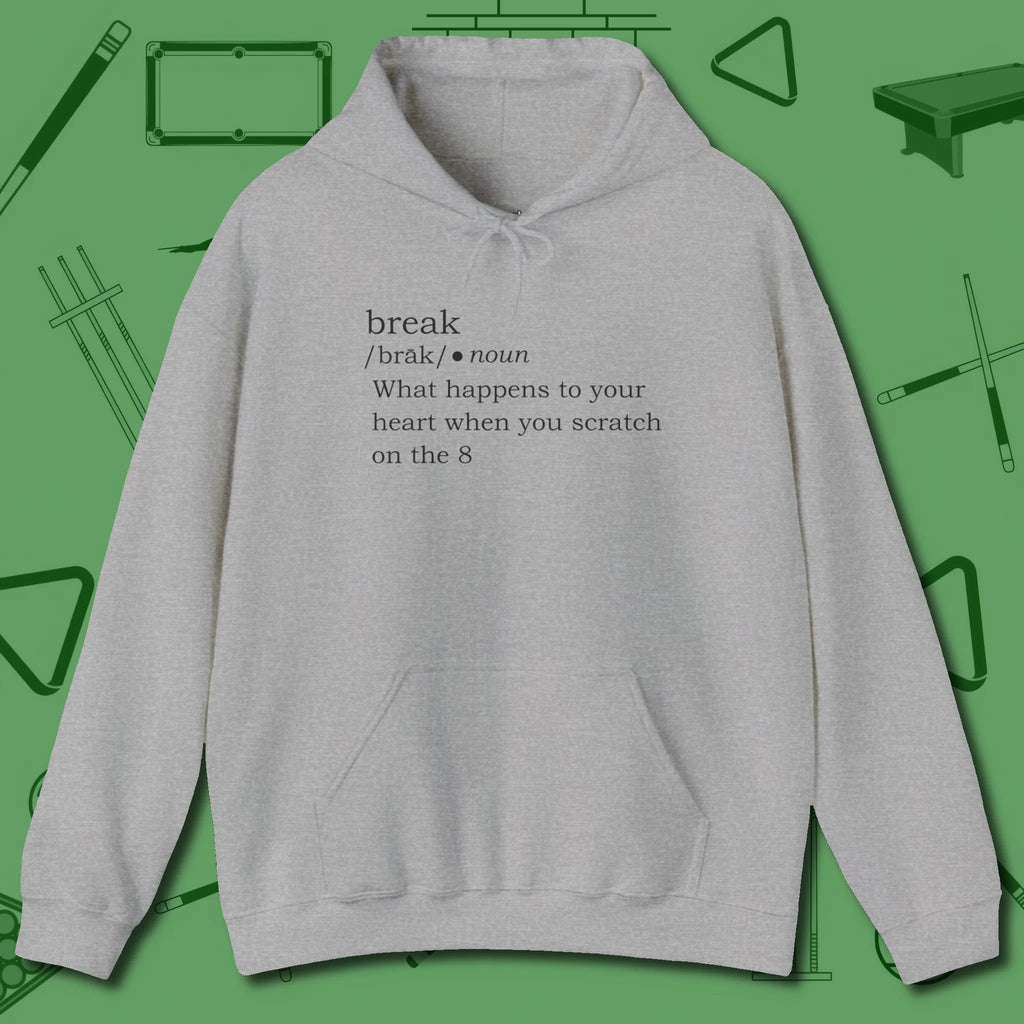 Break Defined Hoodie, front view, in Sport Grey where style and cue discipline collide