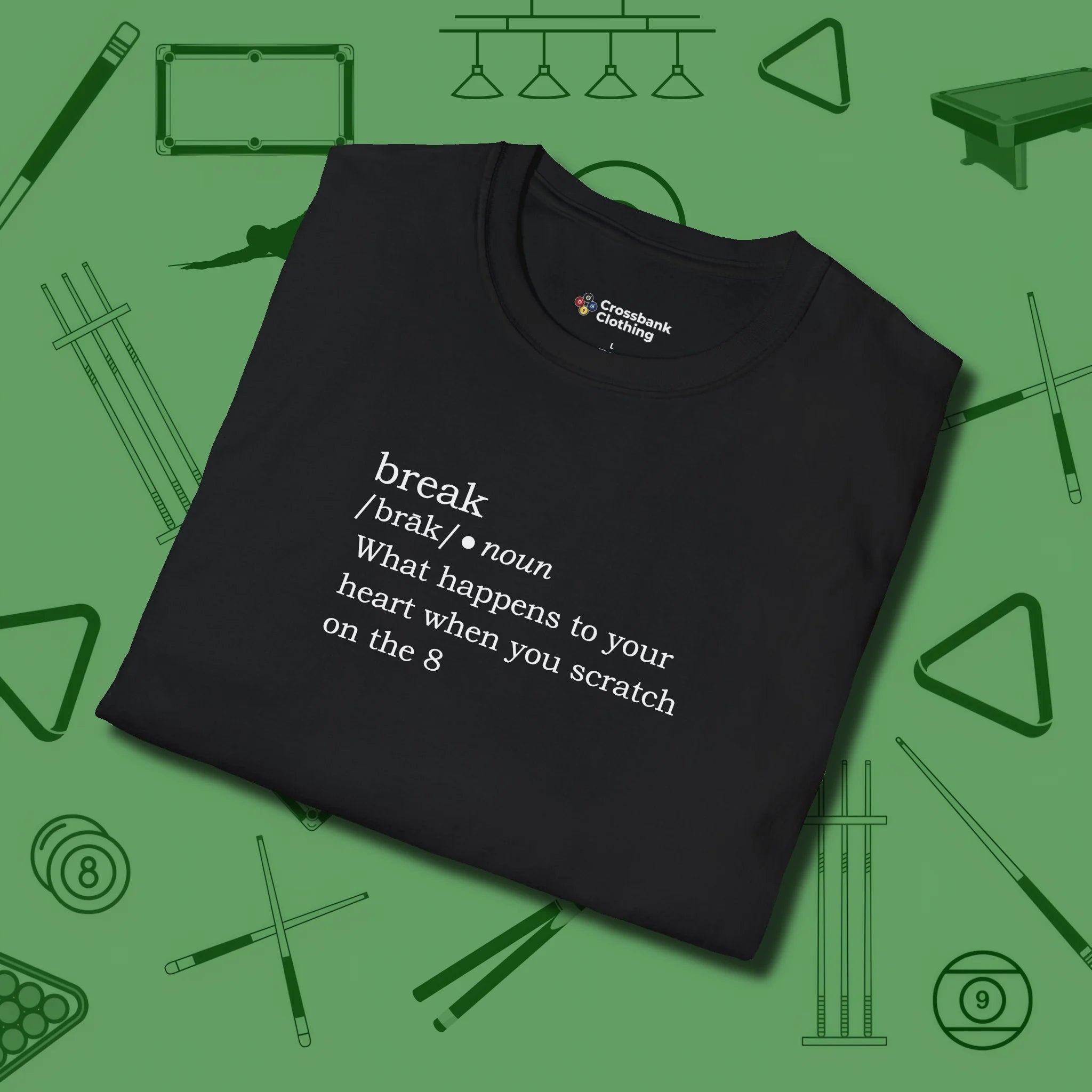 Break Defined T-Shirt, folded view, in Black an extension of your pool persona