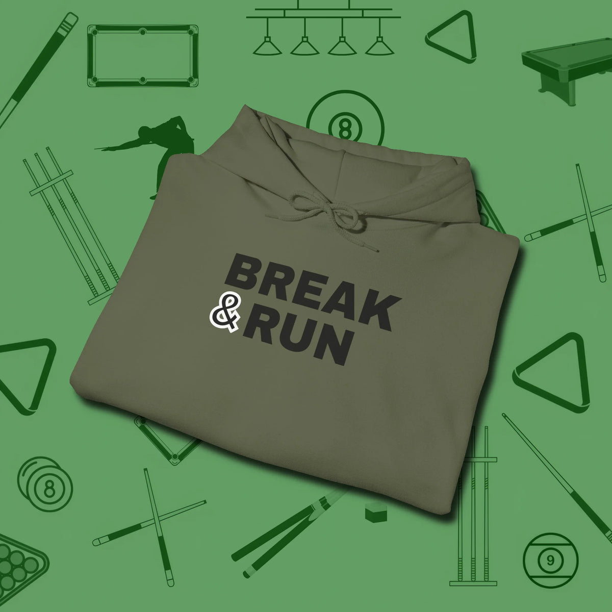 Break & Run Hoodie, folded view, in Military Green precise, confident, always in control