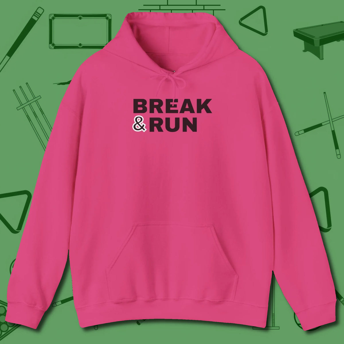 Break & Run Hoodie, front view, in Heliconia fashion with break-and-run energy