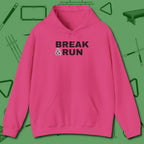 Break & Run Hoodie, front view, in Heliconia fashion with break-and-run energy