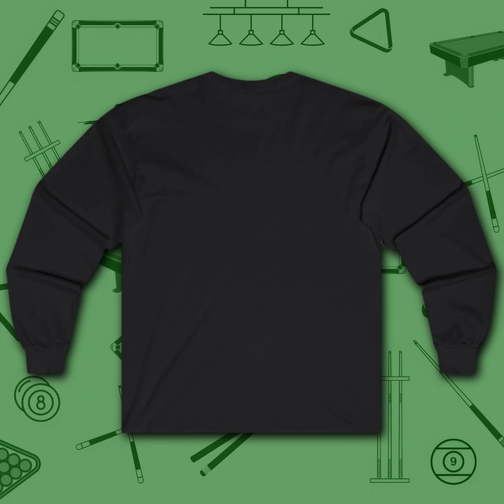 Break & Run Long Sleeve Tee, in Black color, billiards shirt, back view