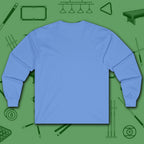 Break & Run Long Sleeve Tee, in Carolina Blue color, billiards shirt, back view