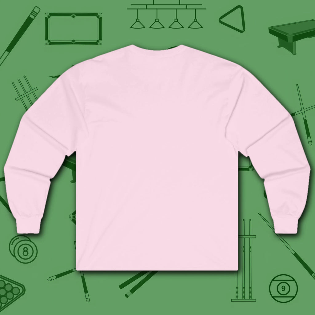 Break & Run Long Sleeve Tee, in Light Pink color, billiards shirt, back view