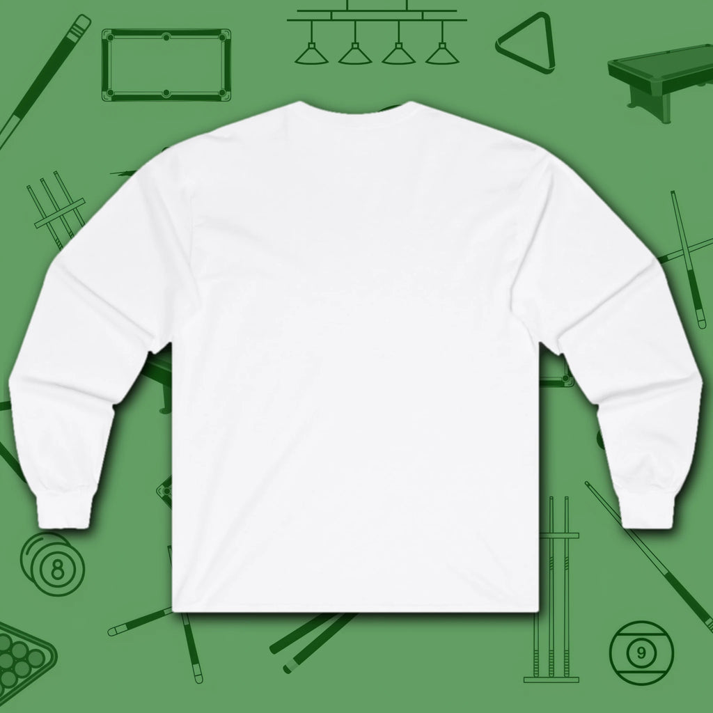 Break & Run Long Sleeve Tee, in White color, billiards shirt, back view