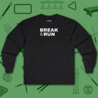 Break & Run Long Sleeve Tee, in Black color, billiards shirt, front view
