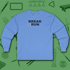 Break & Run Long Sleeve Tee, in Carolina Blue color, billiards shirt, front view