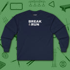Break & Run Long Sleeve Tee, in Navy color, billiards shirt, front view