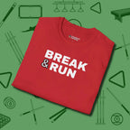 Break & Run T-Shirt, folded view, in Red because the table is your battlefield
