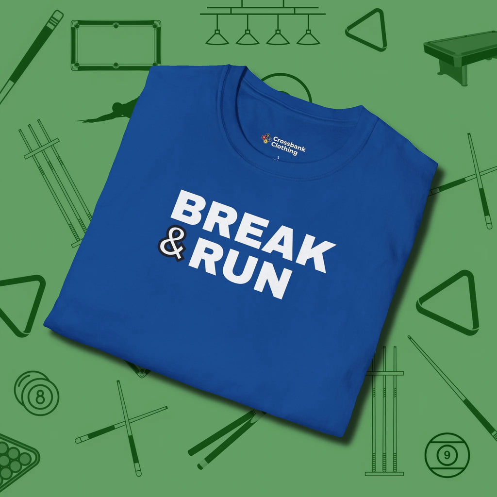 Break & Run T-Shirt, folded view, in Royal the official uniform of the after-hours crew