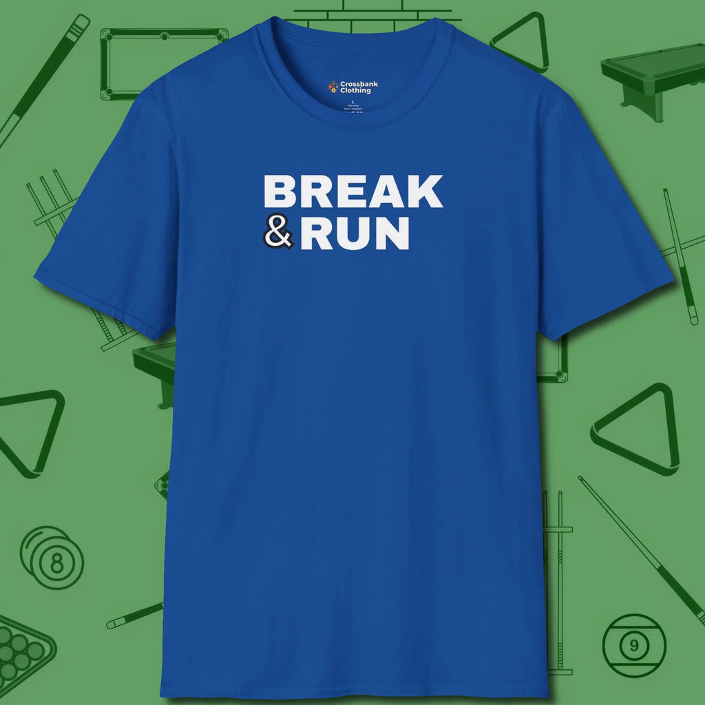 Break & Run T-Shirt, front view, in Royal what champions wear between racks