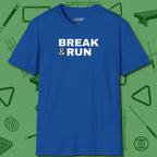 Break & Run T-Shirt, front view, in Royal what champions wear between racks