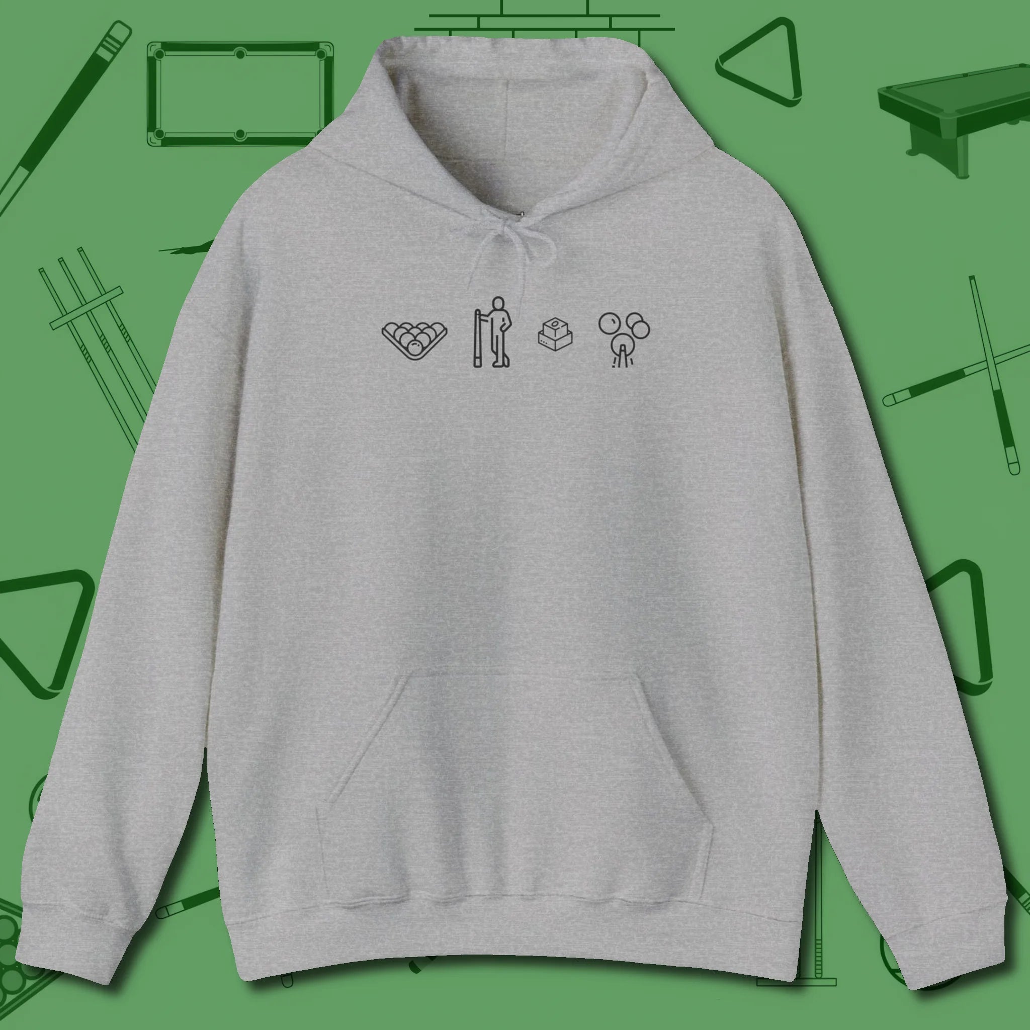 Break Sequence Hoodie, front view, in Sport Grey like your stroke — smooth and deliberate