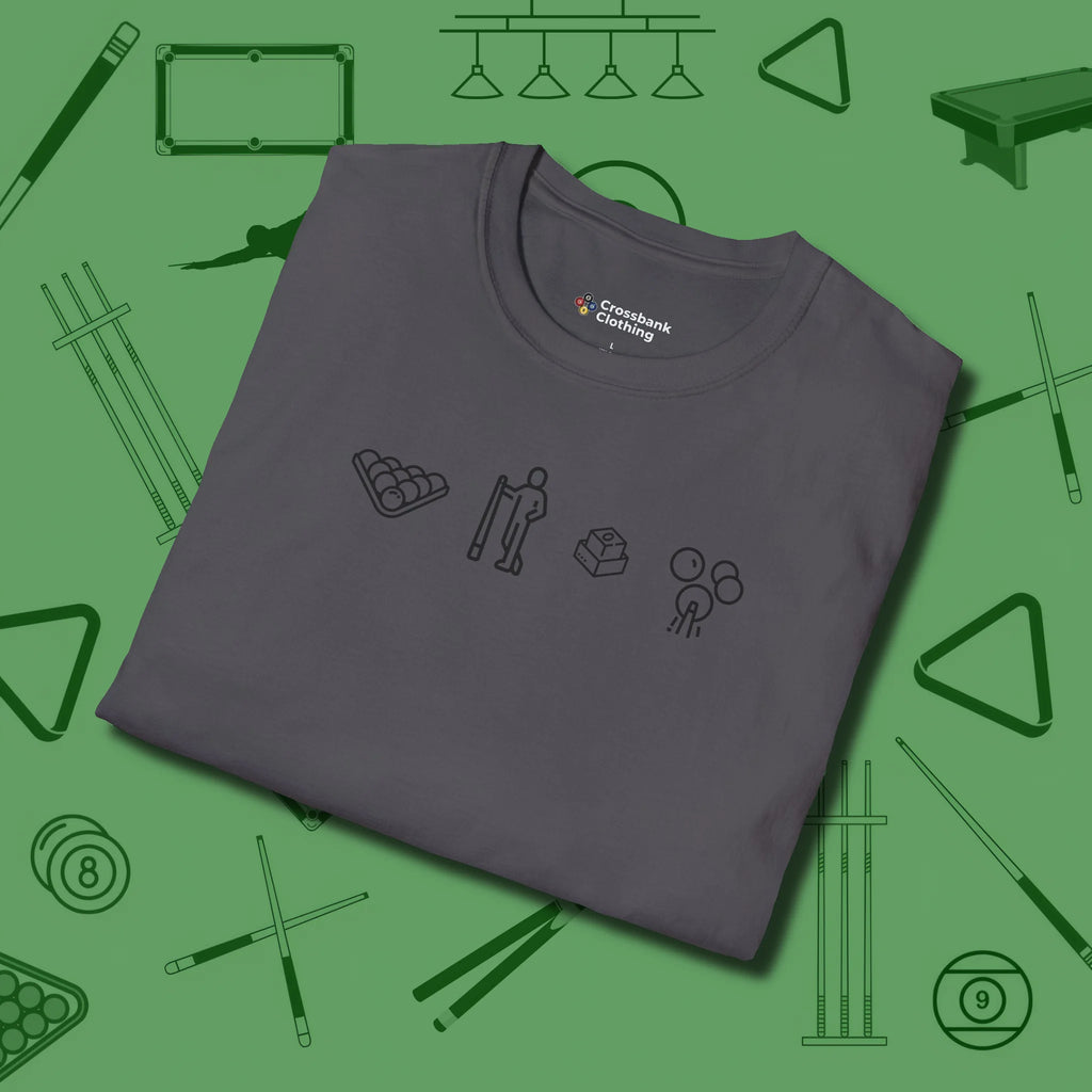 Break Sequence T-Shirt, folded view, in Charcoal style that banks as hard as you do