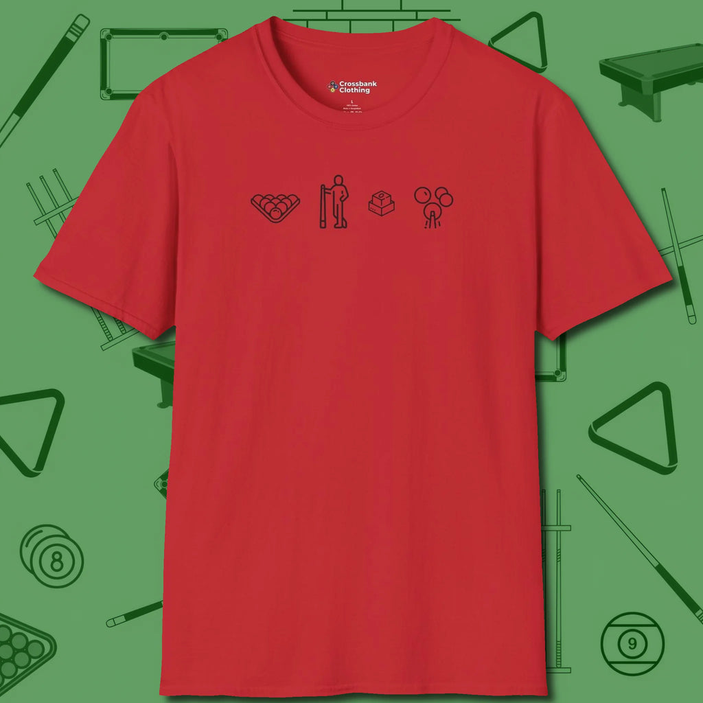 Break Sequence T-Shirt, front view, in Red style that banks as hard as you do