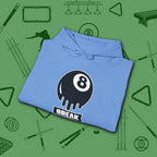 Break Society Hoodie, in Carolina Blue color, billiards hoodie, folded view