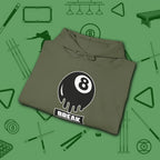 Break Society Hoodie, in Military Green color, billiards hoodie, folded view
