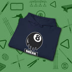 Break Society Hoodie, in Navy color, billiards hoodie, folded view