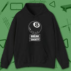 Break Society Hoodie, in Black color, billiards hoodie, front view