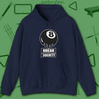 Break Society Hoodie, in Navy color, billiards hoodie, front view