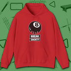 Break Society Hoodie, in Red color, billiards hoodie, front view