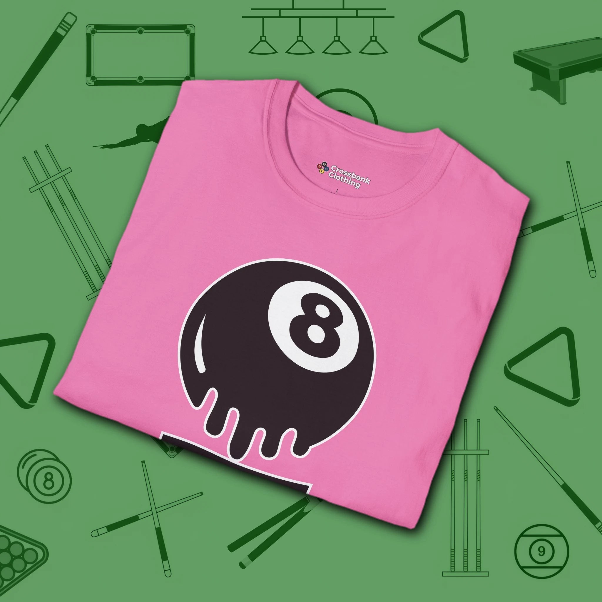 Break Society T-Shirt, in Azalea color, billiards shirt, folded view