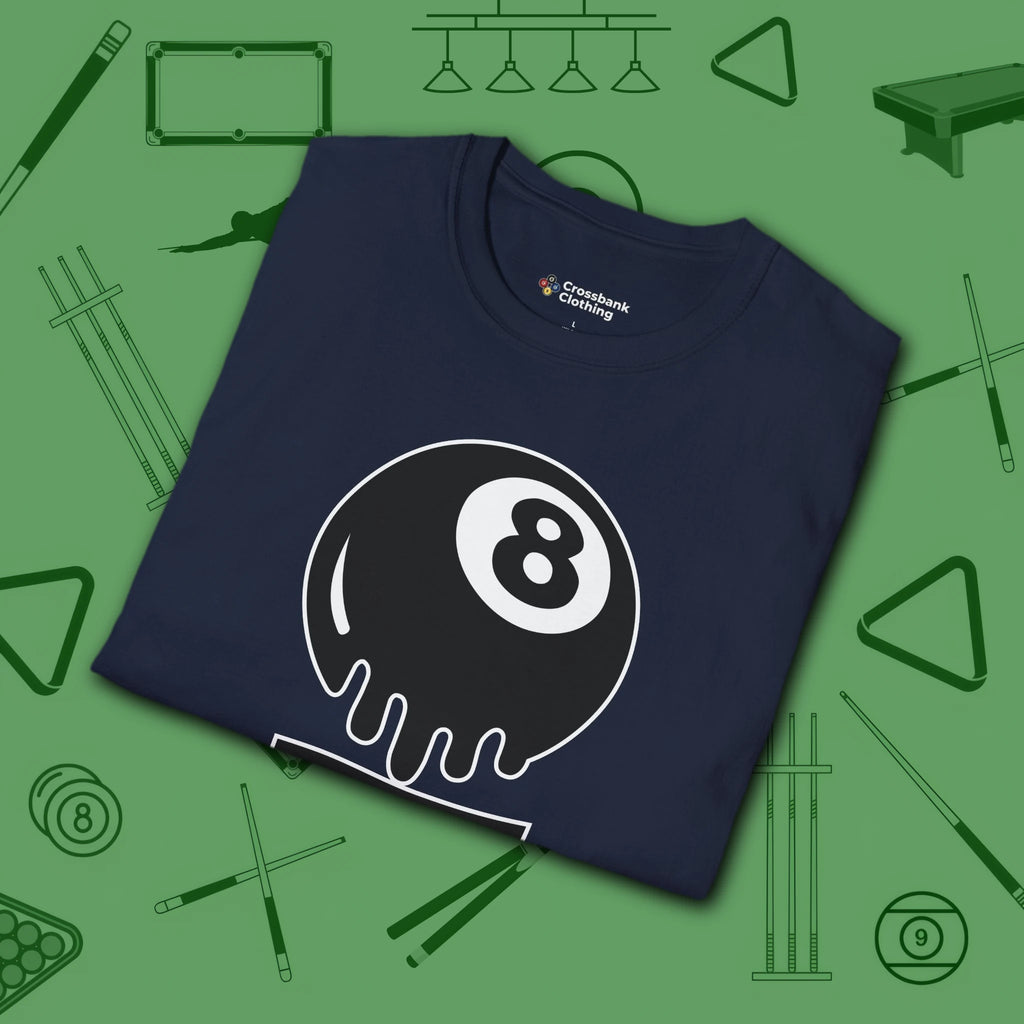 Break Society T-Shirt, in Navy color, billiards shirt, folded view