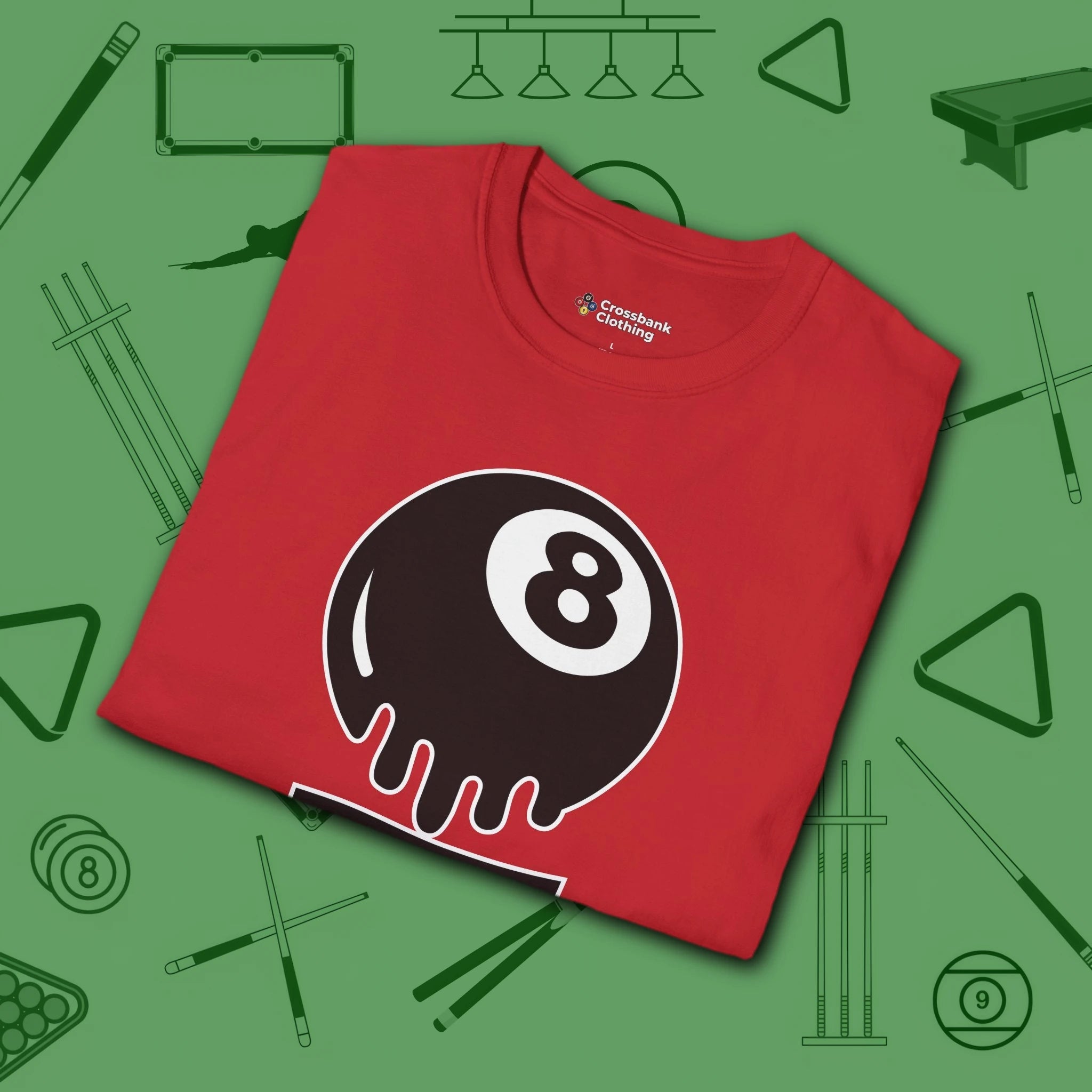 Break Society T-Shirt, in Red color, billiards shirt, folded view