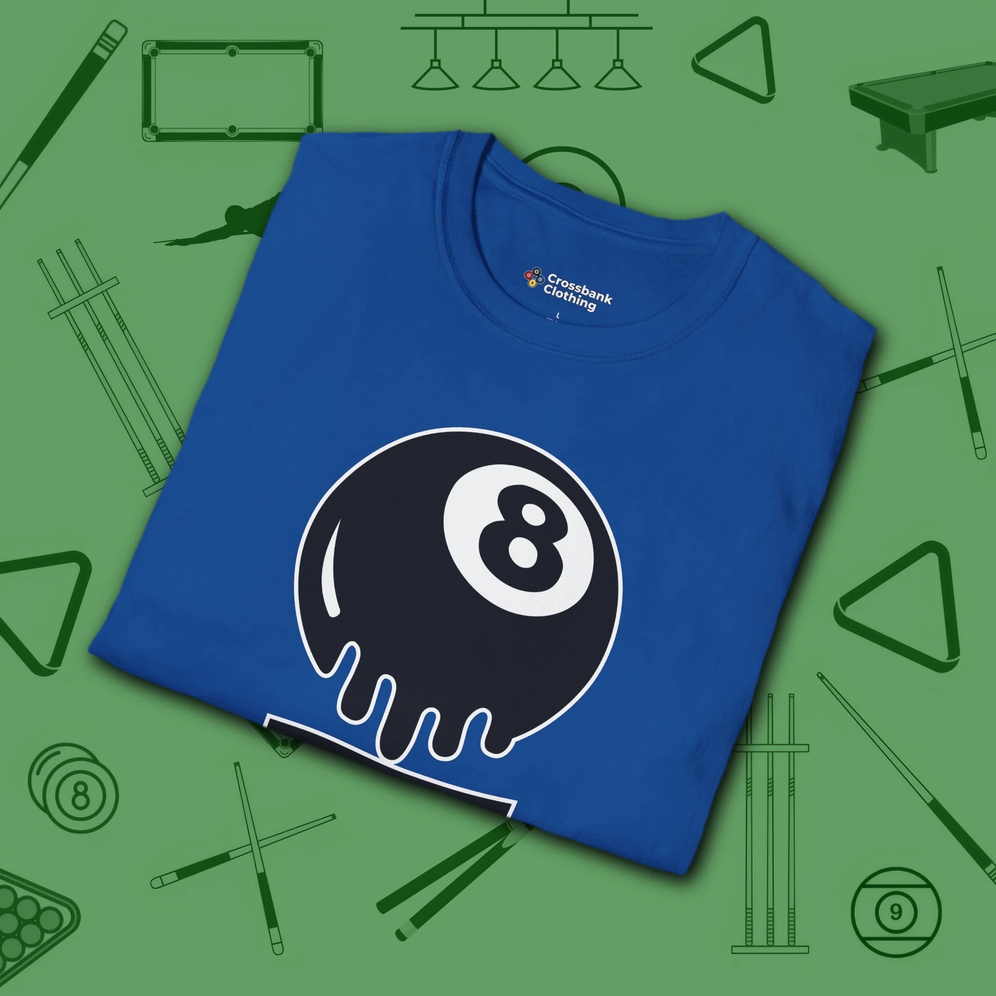 Break Society T-Shirt, in Royal color, billiards shirt, folded view