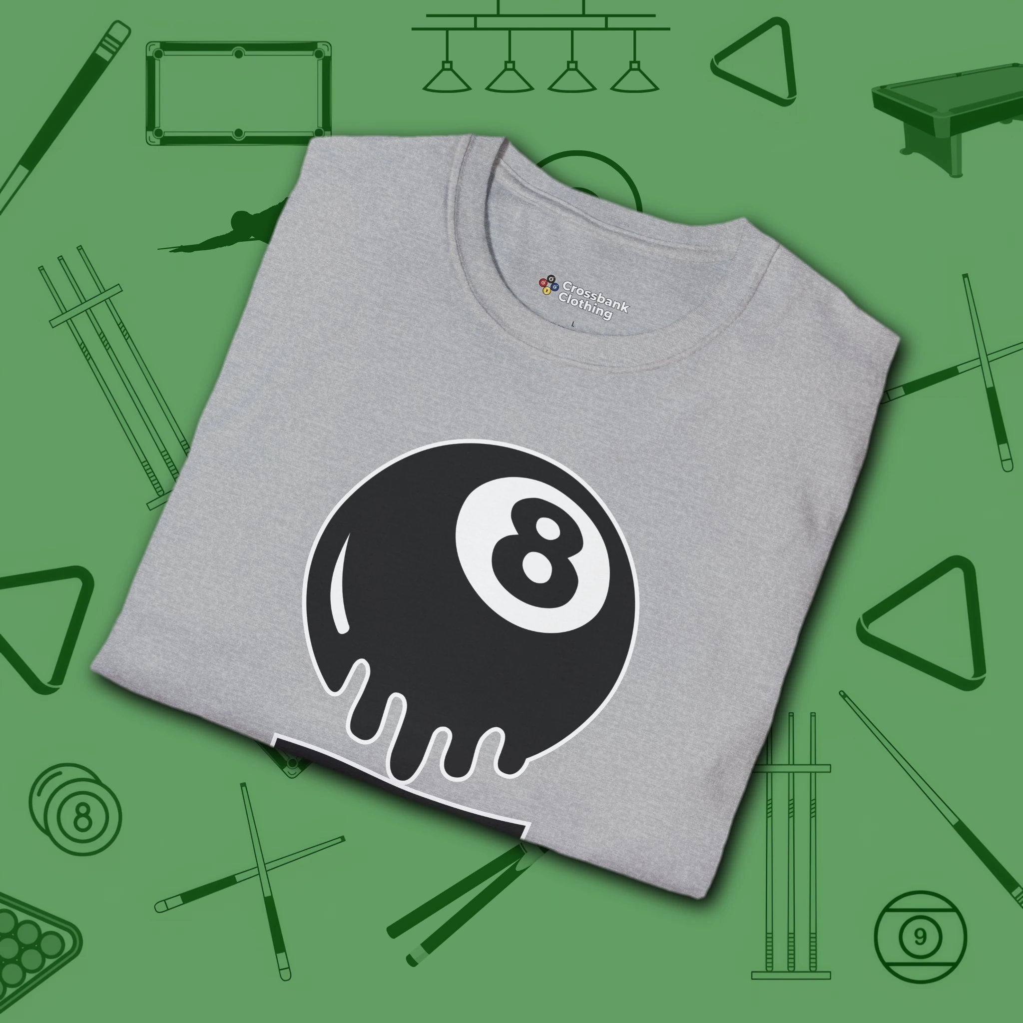 Break Society T-Shirt, in Sport Grey color, billiards shirt, folded view