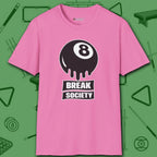 Break Society T-Shirt, in Azalea color, billiards shirt, front view