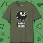 Break Society T-Shirt, in Military Green color, billiards shirt, front view