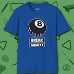 Break Society T-Shirt, in Royal color, billiards shirt, front view