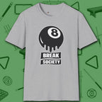 Break Society T-Shirt, in Sport Grey color, billiards shirt, front view