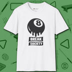 Break Society T-Shirt, in White color, billiards shirt, front view
