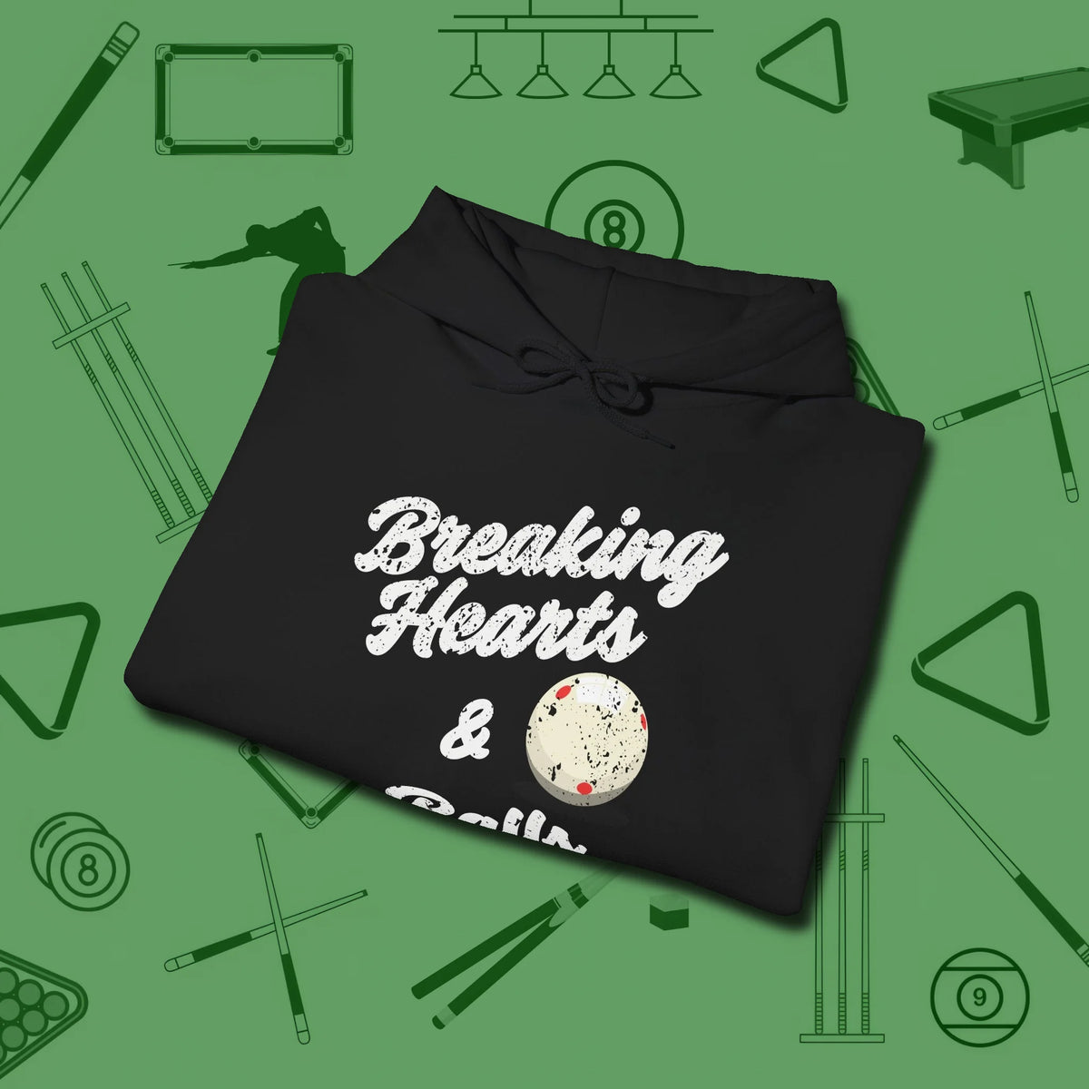 Breaking Hearts and Balls Hoodie, folded view, in Black the official uniform of the after-hours crew