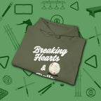 Breaking Hearts and Balls Hoodie, in Military Green color, billiards hoodie, folded view