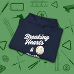 Breaking Hearts and Balls Hoodie, in Navy color, billiards hoodie, folded view