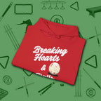 Breaking Hearts and Balls Hoodie, in Red color, billiards hoodie, folded view