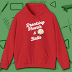 Breaking Hearts and Balls Hoodie, in Red color, billiards hoodie, front view