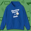 Breaking Hearts and Balls Hoodie, in Royal color, billiards hoodie, front view