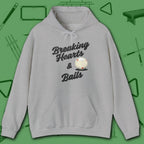 Breaking Hearts and Balls Hoodie, in Sport Grey color, billiards hoodie, front view