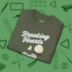 Breaking Hearts and Balls T-Shirt, in Military Green color, billiards shirt, folded view