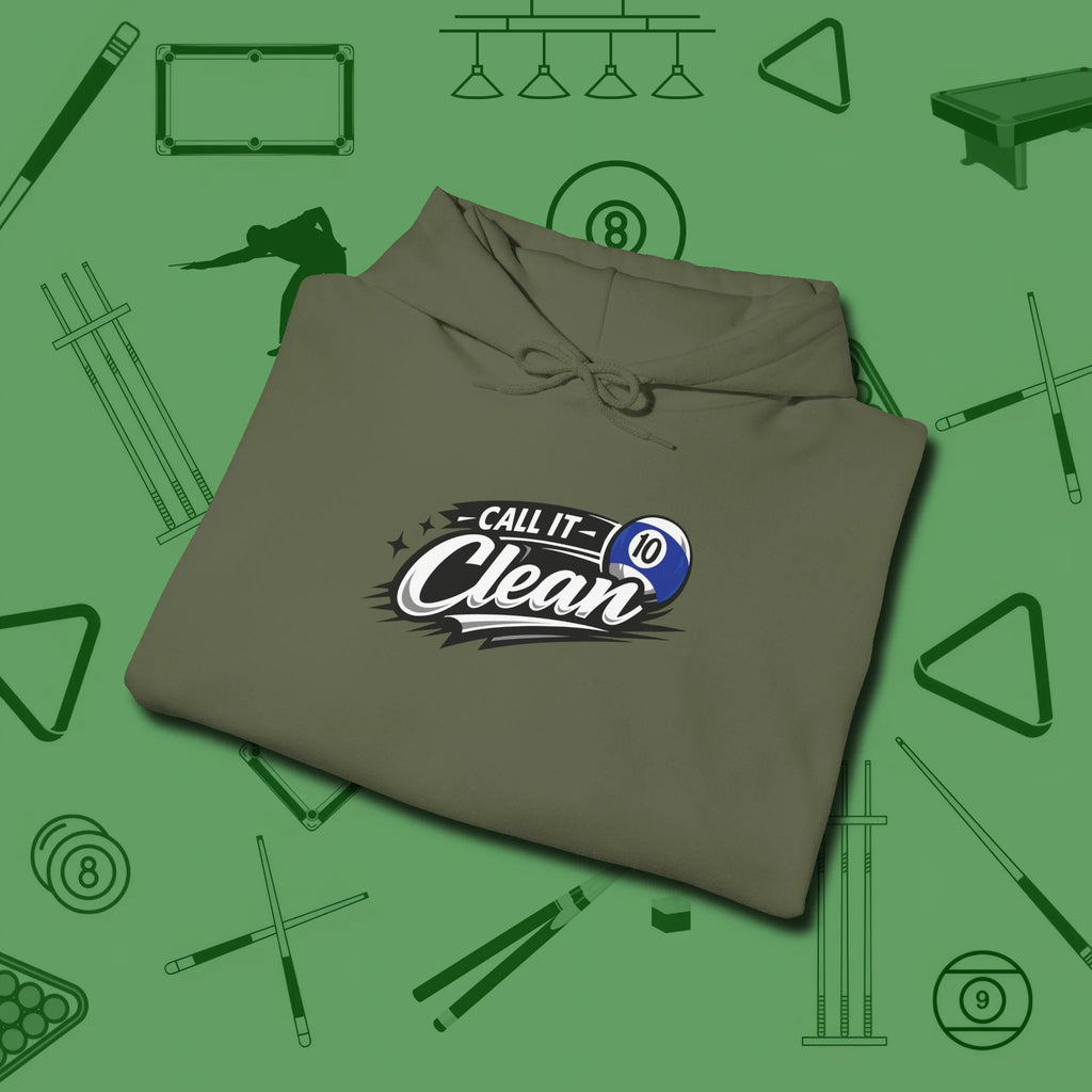 Call It Clean Ten Ball Hoodie, folded view, in Military Green it’s not a hobby — it’s a lifestyle