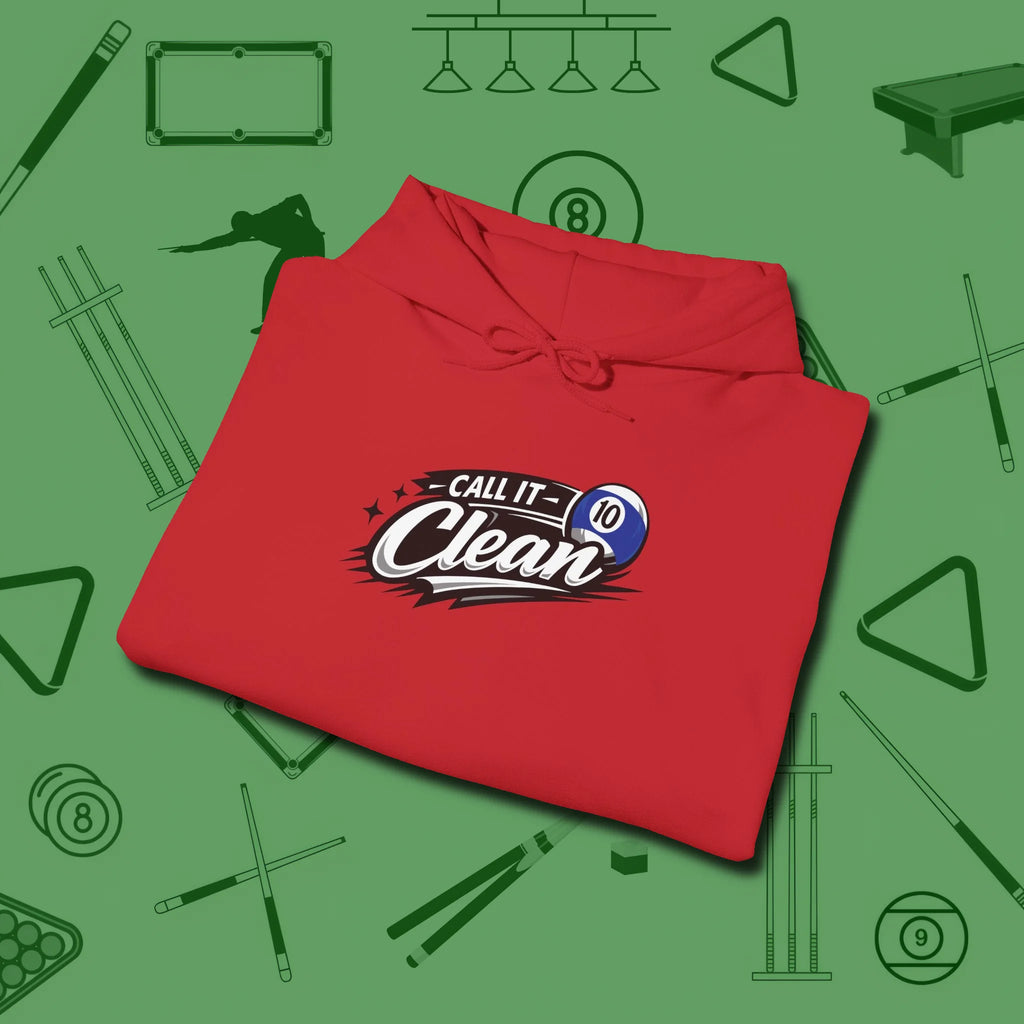 Call It Clean Ten Ball Hoodie, folded view, in Red dress for the shot you want to take