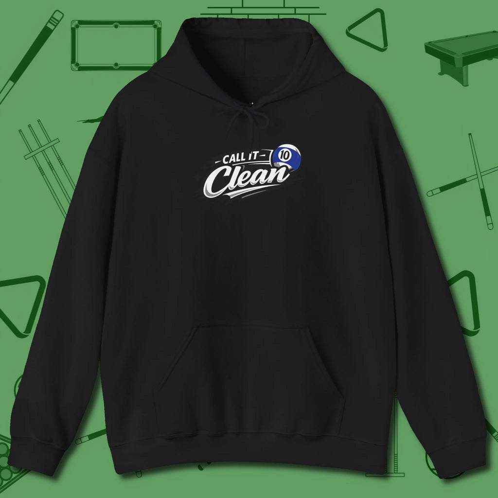 Call It Clean Ten Ball Hoodie, front view, in Black what the real shooters wear