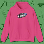 Call It Clean Ten Ball Hoodie, front view, in Heliconia clean lines for dirty minds