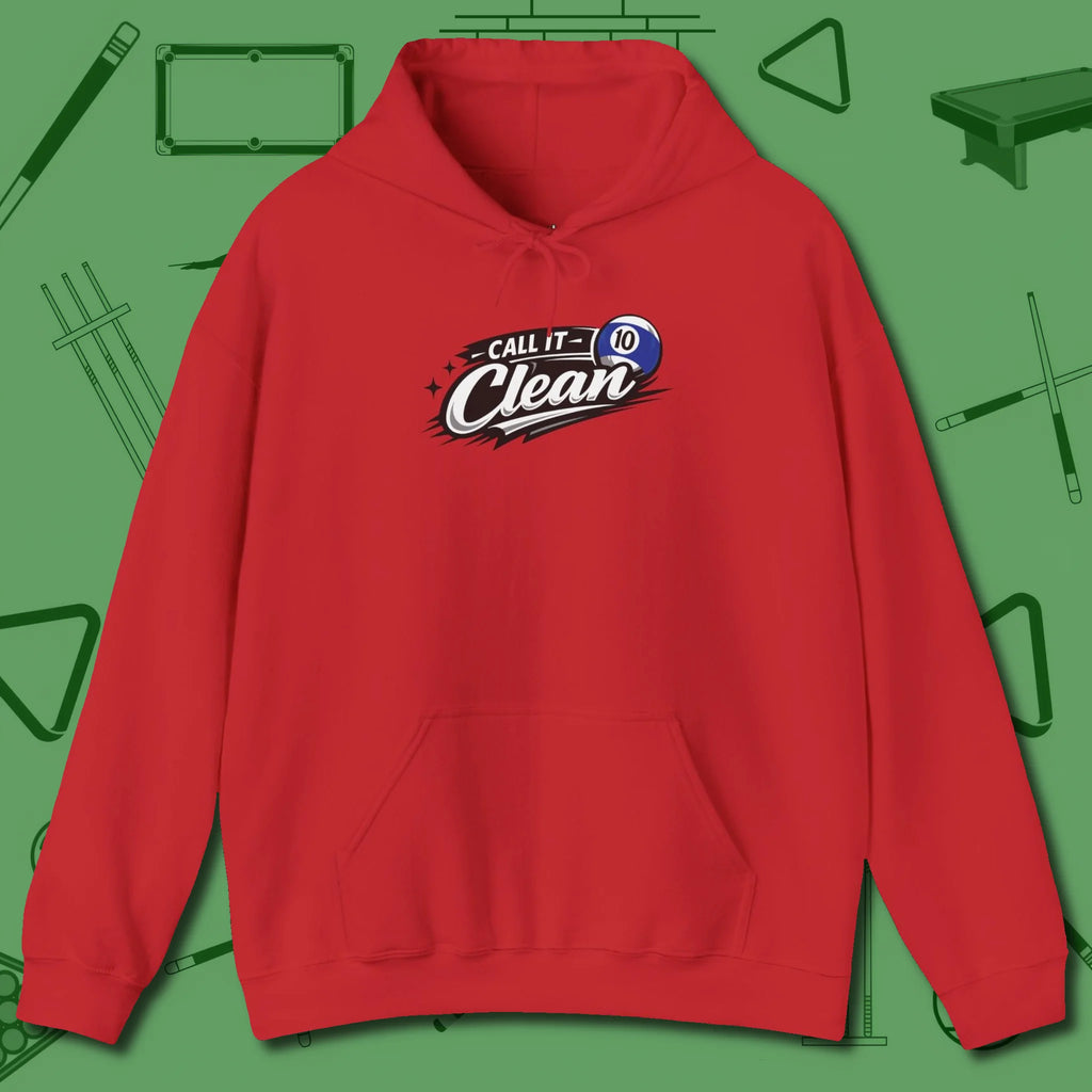 Call It Clean Ten Ball Hoodie, front view, in Red put your best game on display